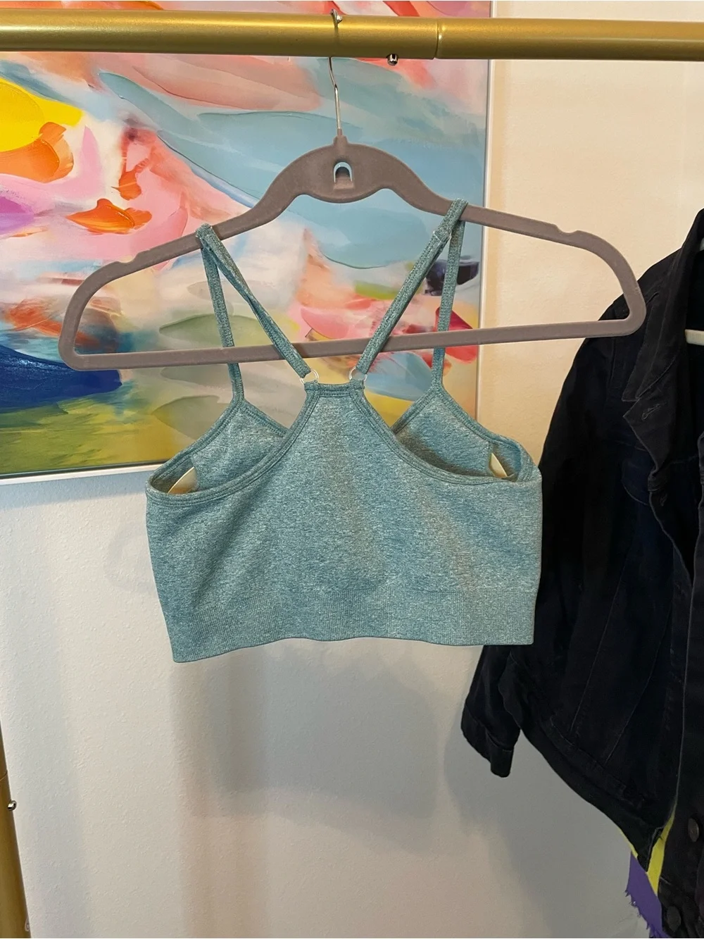Seamless Light Teal Bralette‎ with Ruched Front Medium NWOT